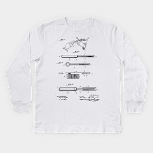 Curling Tongs Vintage Patent Hand Drawing Kids Long Sleeve T-Shirt